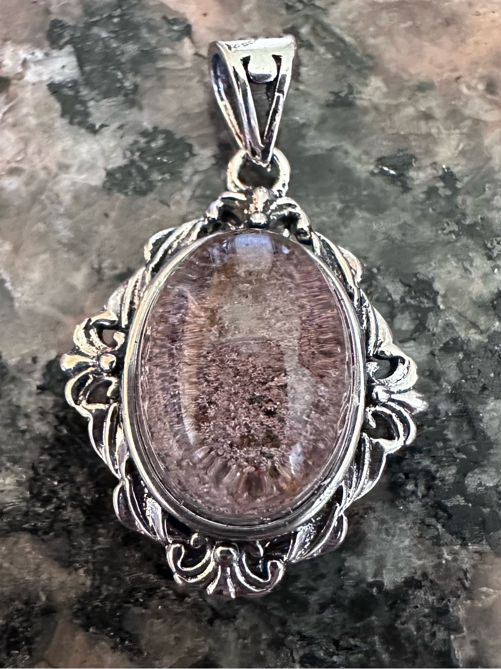 Garden Quartz Lodolite Pendant Set in Silver Plated Copper NEW IN BAG